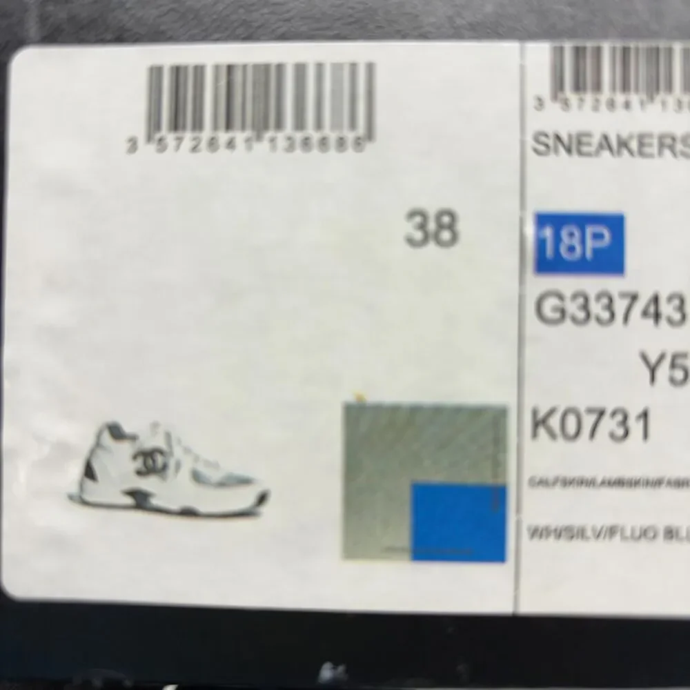 CHANEL White and Blue Sneakers